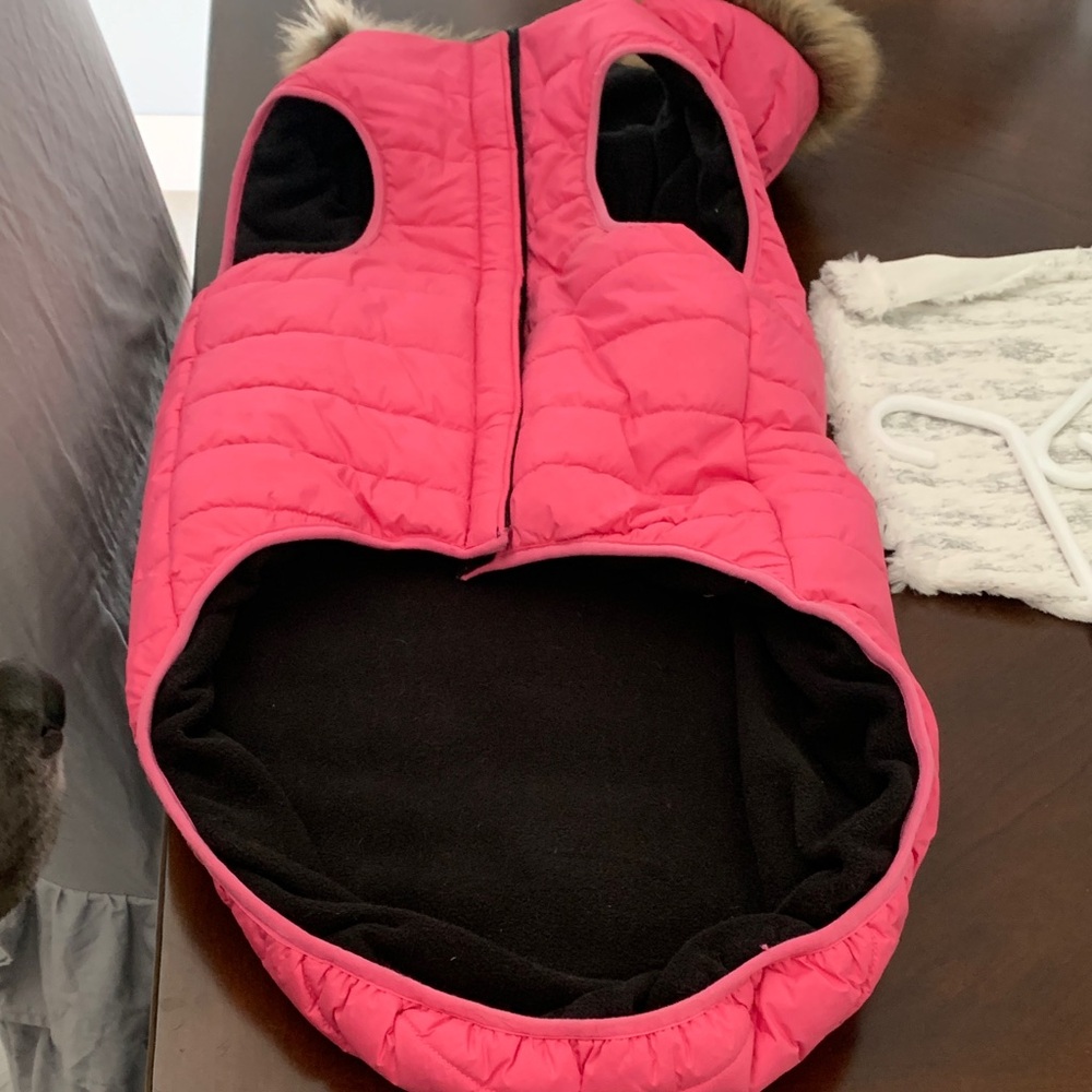 DogPink Quilted Hooded Puffer Coat with Faux Fur Trim